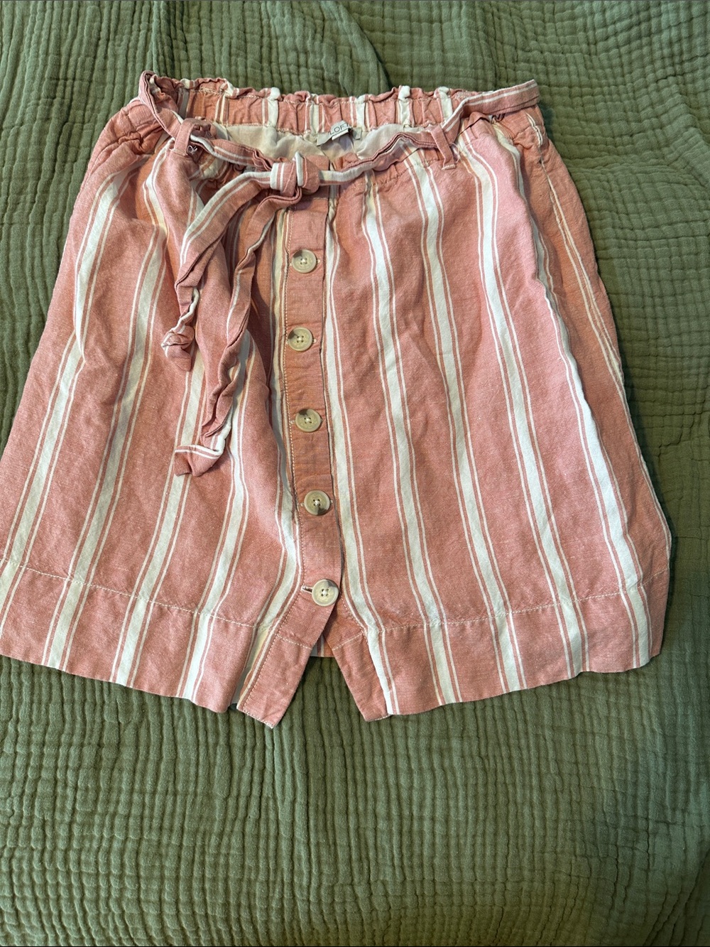 LOFT Pink and White Striped High-Waist Tie-Front Skirt